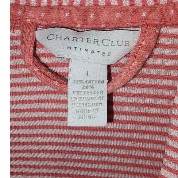Charter Club Pink & White Polka Dot & Striped Bathrobe Size L - Picture 4 of 5